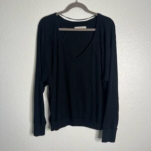 We the Free Santa Clara Thermal Black Oversized Long Sleeve Medium